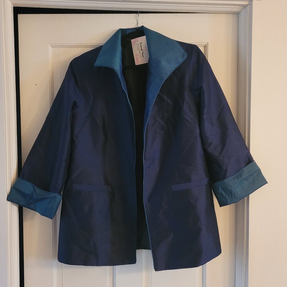 NWT Richard Tsao Navy Thai Silk Jacket, size Small